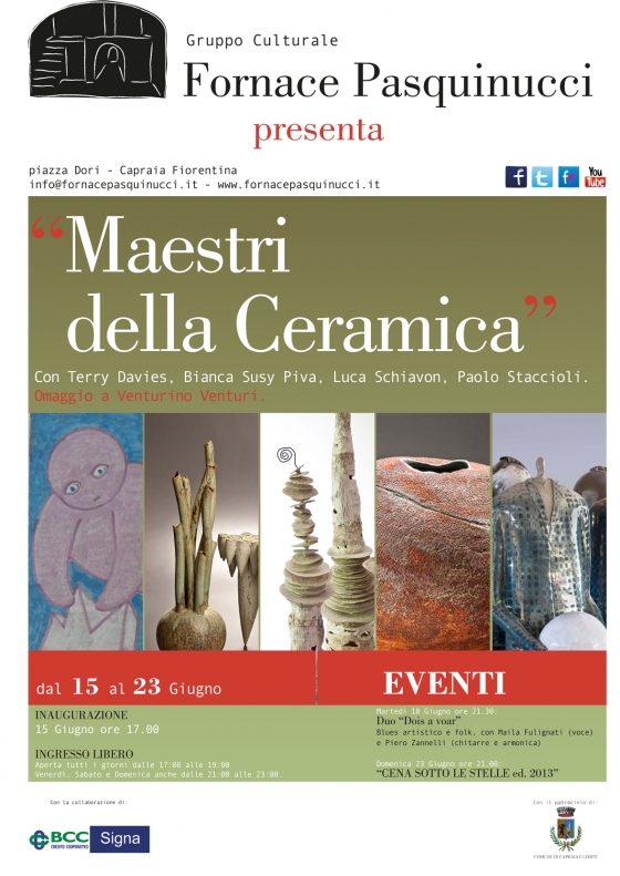 &ldquo;Maestri della Ceramica&rdquo; - dal 15 al 23 Giugno - Fornace Pasquinucci - piazza Dori - Capraia Fiorentina (FI)